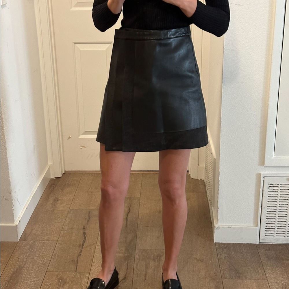 allsaints denim and lamb leather skirt